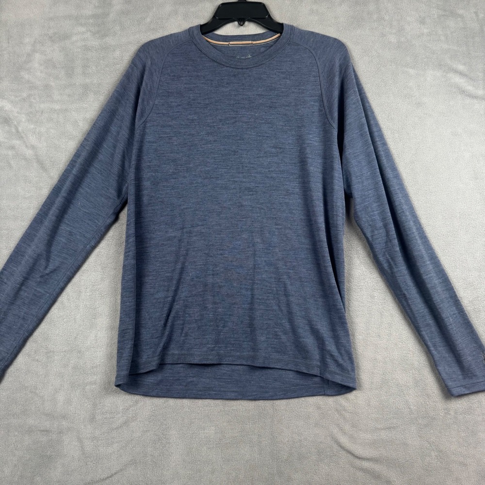 Smartwool Mens Large 100% Merino Wool Long Sleeve Crew Neck Blue Heather Top